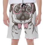 Cute Pug With Glasses Print Men's Beach Shorts