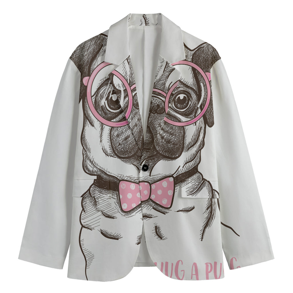 Cute Pug With Glasses Print Men's Blazer