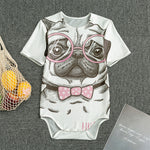 Cute Pug With Glasses Print Men's Bodysuit