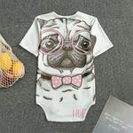 Cute Pug With Glasses Print Men's Bodysuit