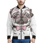 Cute Pug With Glasses Print Men's Bomber Jacket