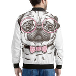Cute Pug With Glasses Print Men's Bomber Jacket