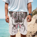 Cute Pug With Glasses Print Men's Cargo Shorts
