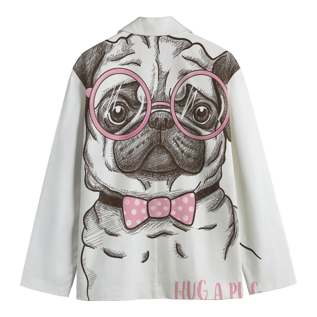 Cute Pug With Glasses Print Men's Cotton Blazer