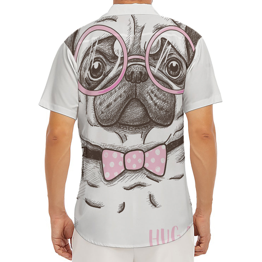 Cute Pug With Glasses Print Men's Deep V-Neck Shirt