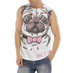 Cute Pug With Glasses Print Men's Fitness Tank Top
