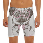 Cute Pug With Glasses Print Men's Long Boxer Briefs
