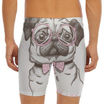 Cute Pug With Glasses Print Men's Long Boxer Briefs