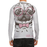 Cute Pug With Glasses Print Men's Long Sleeve Rash Guard