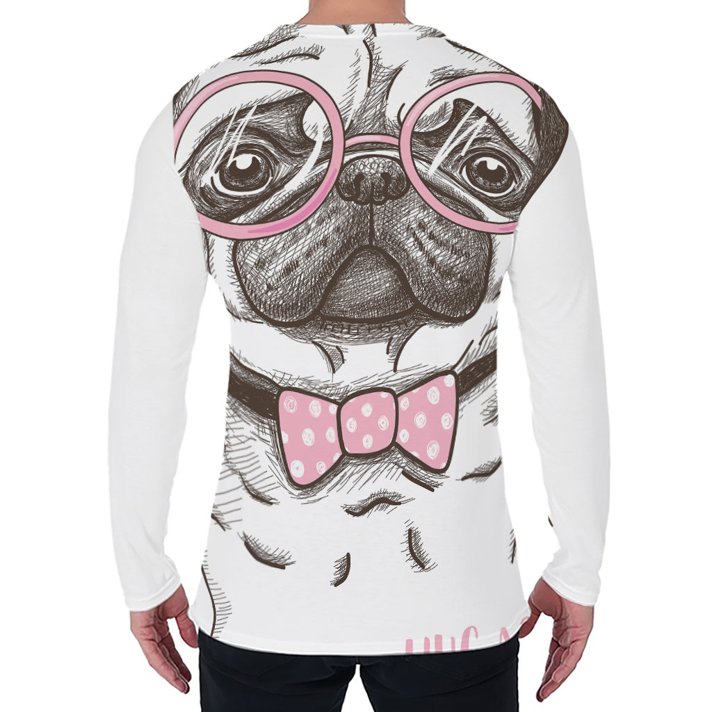 Cute Pug With Glasses Print Men's Long Sleeve T-Shirt