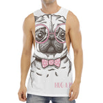 Cute Pug With Glasses Print Men's Muscle Tank Top