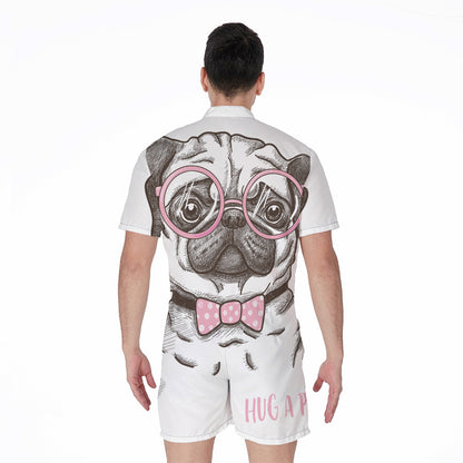 Cute Pug With Glasses Print Men's Rompers