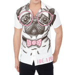 Cute Pug With Glasses Print Men's Shirt