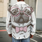 Cute Pug With Glasses Print Men's Shirt Jacket