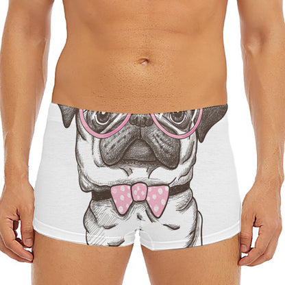 Cute Pug With Glasses Print Men's Short Boxer Briefs