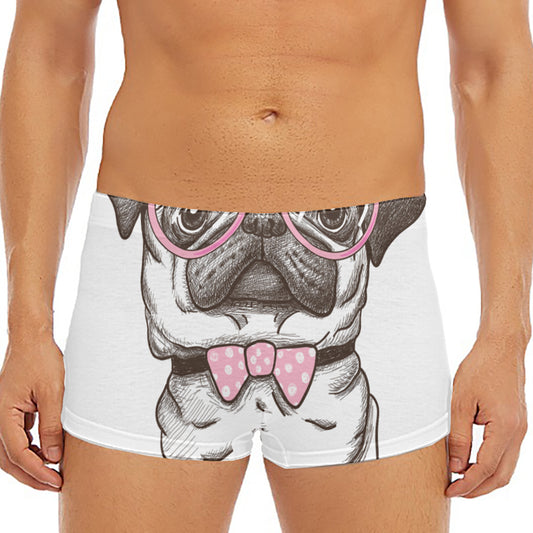 Cute Pug With Glasses Print Men's Short Boxer Briefs
