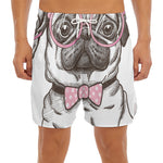Cute Pug With Glasses Print Men's Split Running Shorts