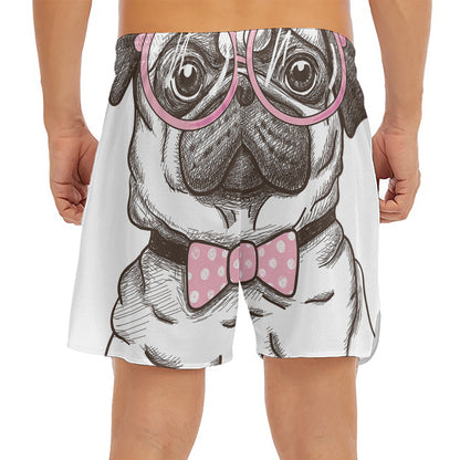 Cute Pug With Glasses Print Men's Split Running Shorts