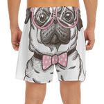 Cute Pug With Glasses Print Men's Split Running Shorts