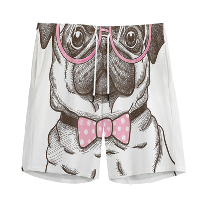 Cute Pug With Glasses Print Men's Sports Shorts