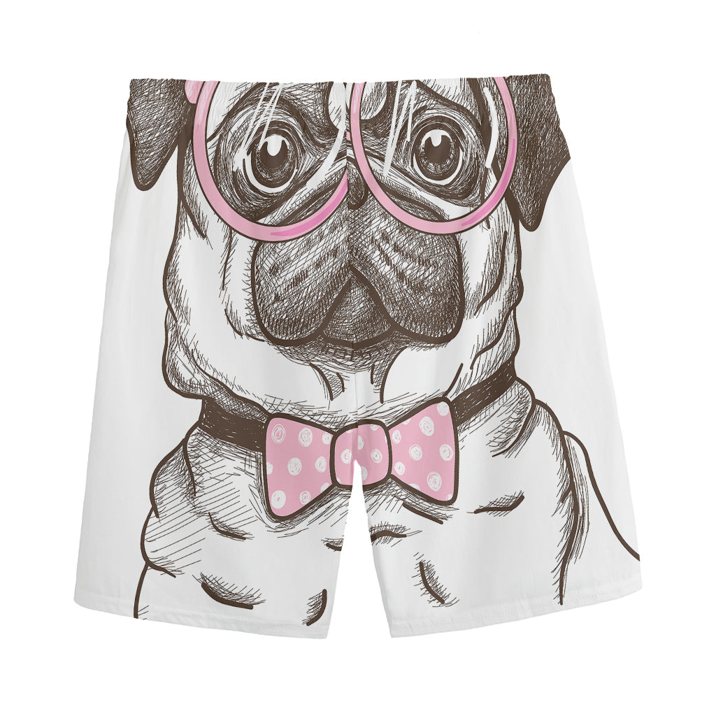 Cute Pug With Glasses Print Men's Sports Shorts
