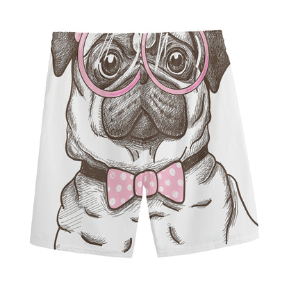 Cute Pug With Glasses Print Men's Sports Shorts
