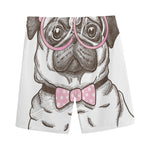 Cute Pug With Glasses Print Men's Sports Shorts