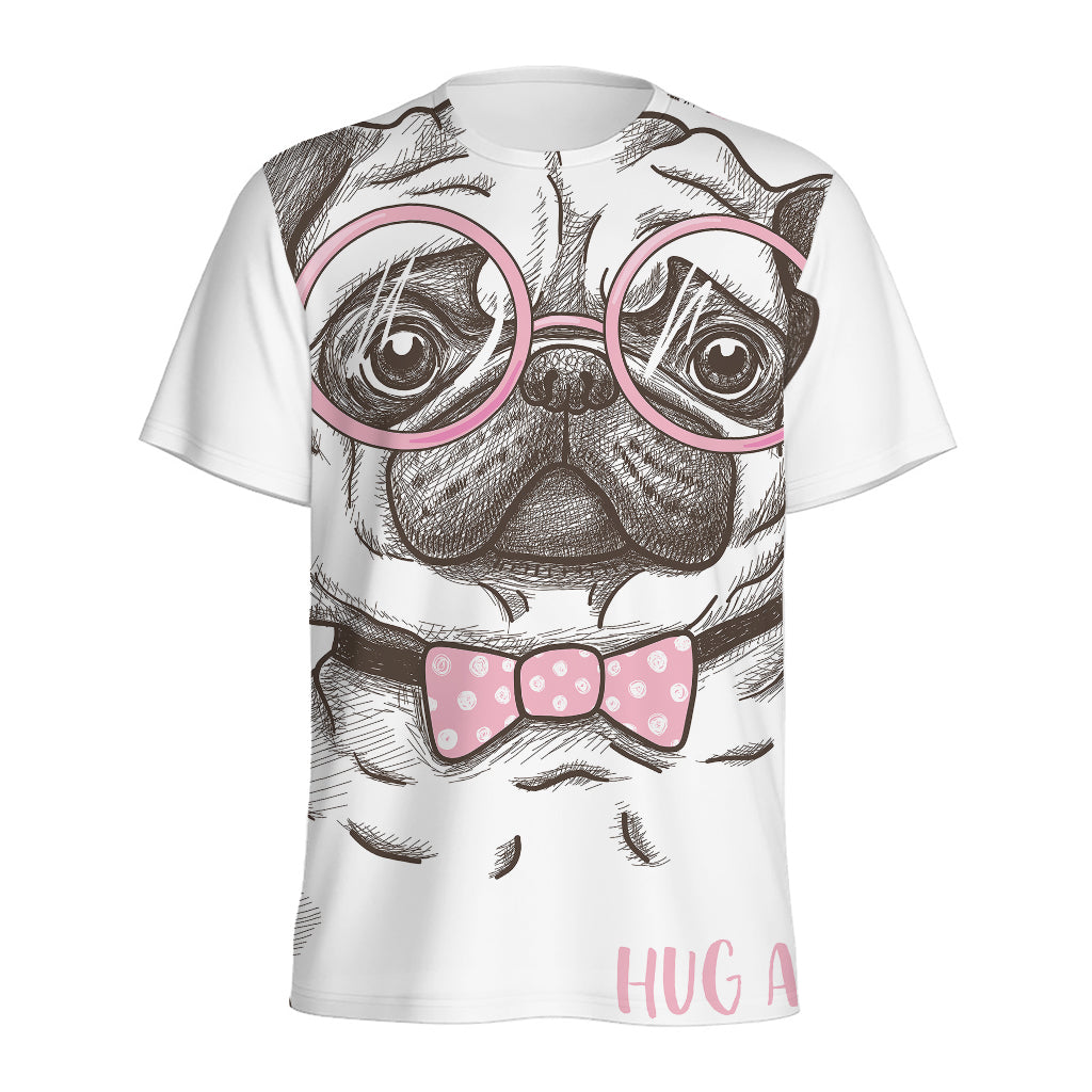 Cute Pug With Glasses Print Men's Sports T-Shirt