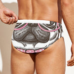 Cute Pug With Glasses Print Men's Swim Briefs