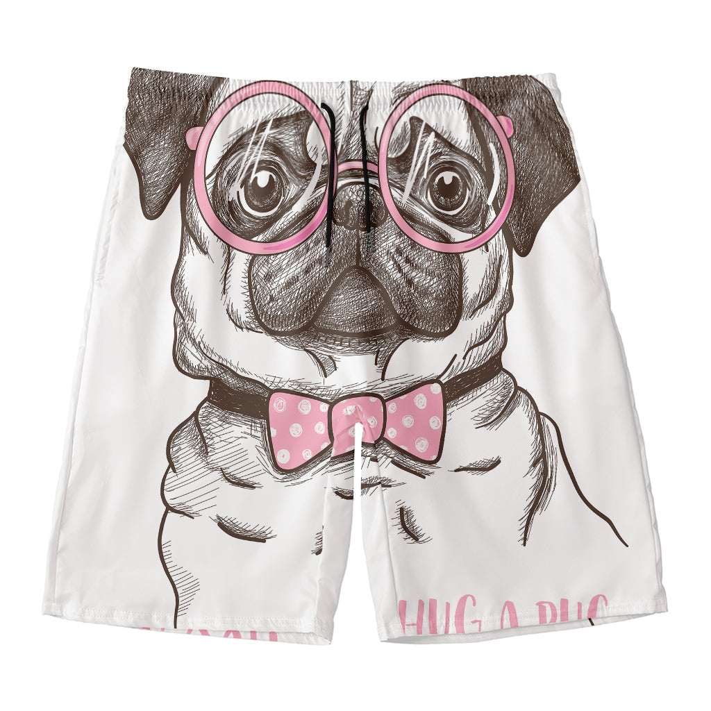 Cute Pug With Glasses Print Men's Swim Trunks