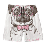 Cute Pug With Glasses Print Men's Swim Trunks