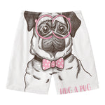 Cute Pug With Glasses Print Men's Swim Trunks