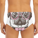 Cute Pug With Glasses Print Men's Triangle Swim Briefs