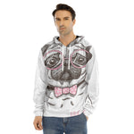 Cute Pug With Glasses Print Men's Velvet Pullover Hoodie