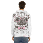 Cute Pug With Glasses Print Men's Velvet Pullover Hoodie