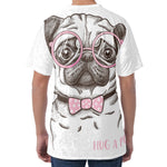 Cute Pug With Glasses Print Men's Velvet T-Shirt