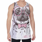 Cute Pug With Glasses Print Men's Velvet Tank Top