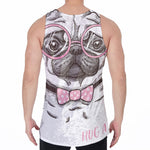 Cute Pug With Glasses Print Men's Velvet Tank Top