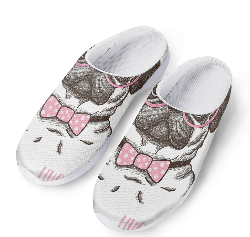 Cute Pug With Glasses Print Mesh Casual Shoes