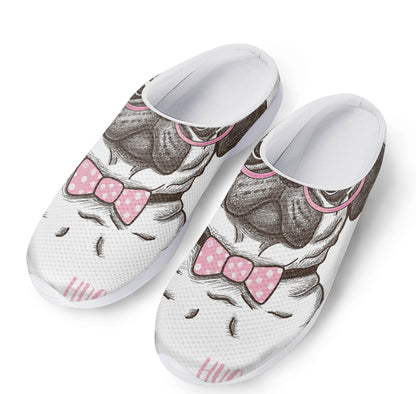 Cute Pug With Glasses Print Mesh Casual Shoes