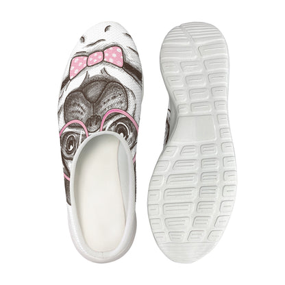 Cute Pug With Glasses Print Mesh Casual Shoes