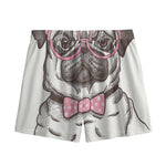 Cute Pug With Glasses Print Mesh Shorts
