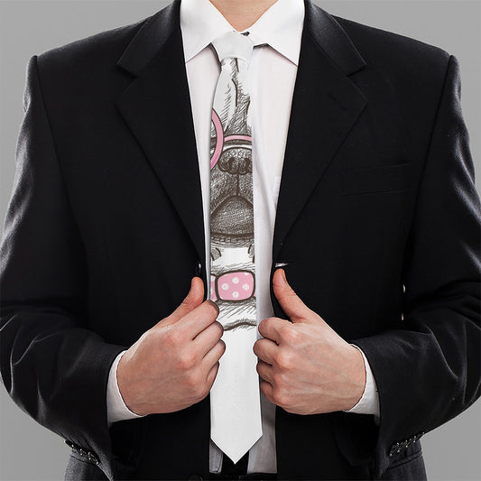 Cute Pug With Glasses Print Necktie