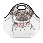Cute Pug With Glasses Print Neoprene Lunch Bag