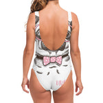 Cute Pug With Glasses Print One Piece Swimsuit