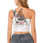 Cute Pug With Glasses Print One Shoulder Crop Top