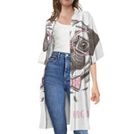 Cute Pug With Glasses Print Open Front Beach Cover Up