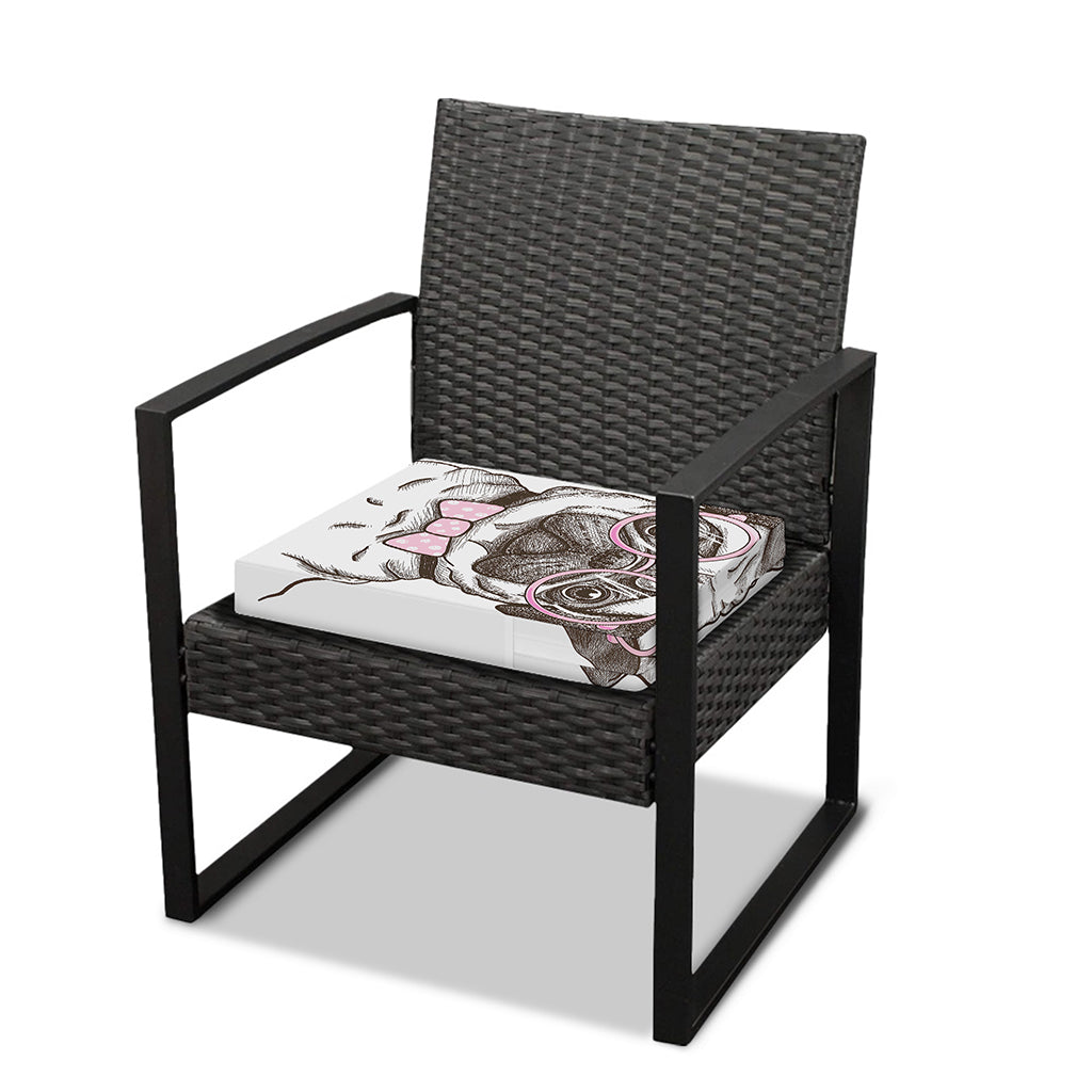 Cute Pug With Glasses Print Outdoor Seat Cushion Cover