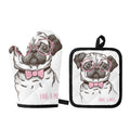 Cute Pug With Glasses Print Oven Mitt And Pot Holder Set