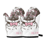 Cute Pug With Glasses Print Oven Mitts